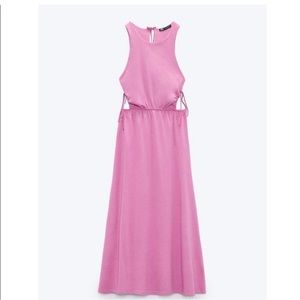 Zara Halter Neck Cutout Midi Dress in Pink